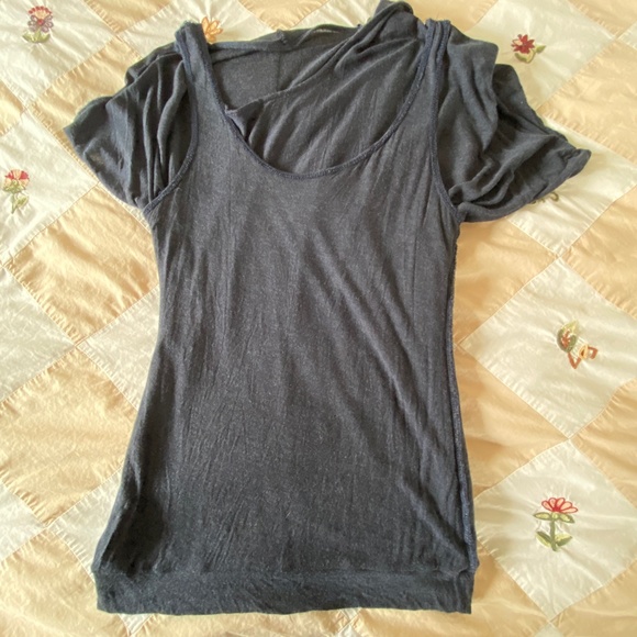 Bordeaux I Anthro I Blue Draped Top with Built-In Tank - Picture 9 of 16